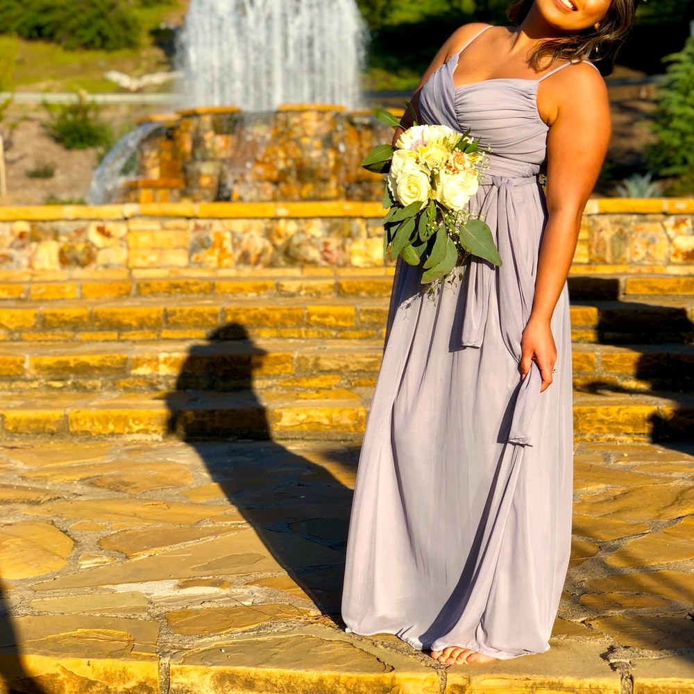 Gray chiffon bridesmaid/prom dress with ties